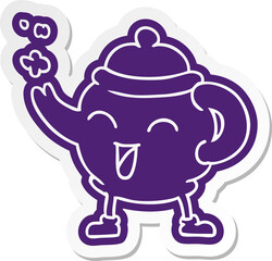 cartoon sticker of a blue tea pot