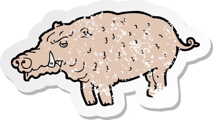 retro distressed sticker of a cartoon hog