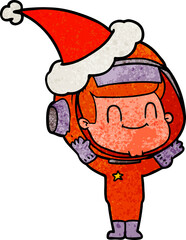 happy textured cartoon of a astronaut man wearing santa hat