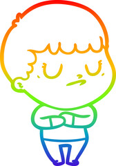rainbow gradient line drawing cartoon grumpy boy