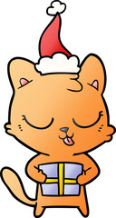 cute gradient cartoon of a cat wearing santa hat