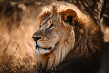 Portrait of the african lion close up