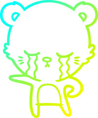cold gradient line drawing crying cartoon bear
