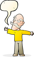 cartoon old man spreading arms wide with speech bubble