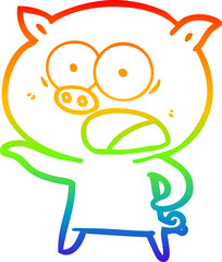 rainbow gradient line drawing cartoon pig shouting