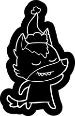 friendly cartoon icon of a wolf wearing santa hat