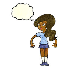 cartoon pretty woman with thought bubble