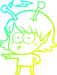 cold gradient line drawing cartoon alien girl