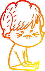 warm gradient line drawing cartoon frustrated woman