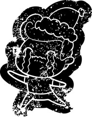 cartoon distressed icon of a man crying wearing santa hat