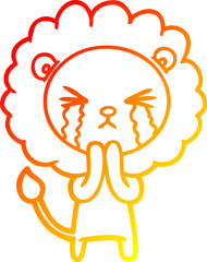 warm gradient line drawing cartoon crying lion praying