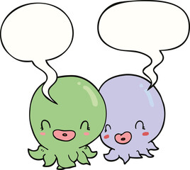 two cartoon octopi  and speech bubble