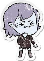 distressed sticker of a annoyed cartoon vampire girl