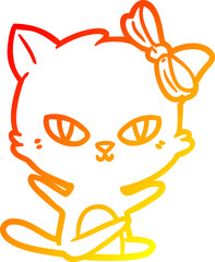 warm gradient line drawing cute cartoon cat