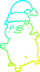 cold gradient line drawing cartoon happy christmas pig