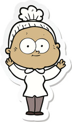 sticker of a cartoon happy old woman