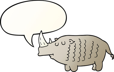 cartoon rhinoceros and speech bubble in smooth gradient style
