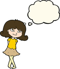 cartoon clever girl with thought bubble