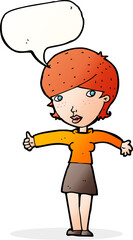 cartoon woman giving thumbs up symbol with speech bubble