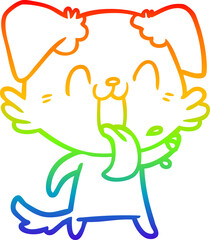 rainbow gradient line drawing cartoon panting dog