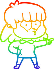 rainbow gradient line drawing cartoon whistling girl