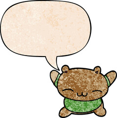 cartoon jumping bear and speech bubble in retro texture style