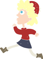 flat color illustration of a cartoon running woman