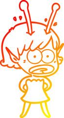 warm gradient line drawing cartoon shocked alien girl