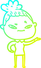 cold gradient line drawing cartoon woman