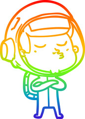 rainbow gradient line drawing cartoon confident astronaut