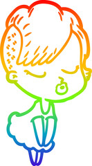 rainbow gradient line drawing cartoon pretty hipster girl