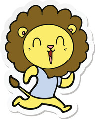 sticker of a laughing lion cartoon
