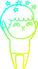 cold gradient line drawing cartoon amazed boy