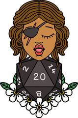 human rogue with natural twenty dice roll illustration