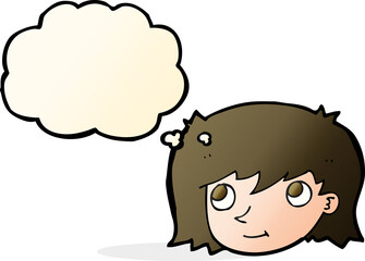 cartoon female face with thought bubble