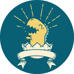 icon of tattoo style hatching dinosaur