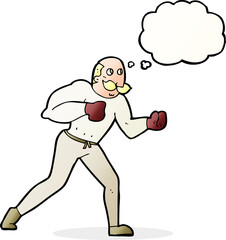 cartoon retro boxer man with thought bubble