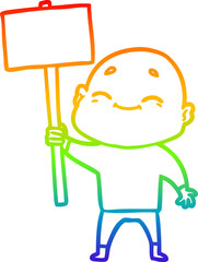 rainbow gradient line drawing happy cartoon bald man