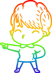 rainbow gradient line drawing cartoon woman thinking