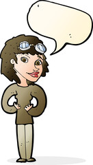 cartoon aviator woman with speech bubble