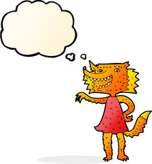 cartoon fox girl with thought bubble