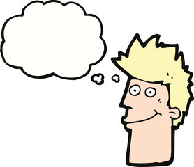 cartoon happy man with thought bubble