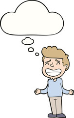 cartoon boy shrugging and thought bubble