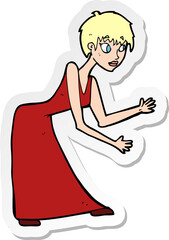 sticker of a cartoon woman in dress gesturing