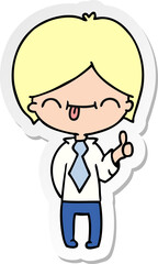 Fototapeta na wymiar sticker cartoon of boy with thumb up
