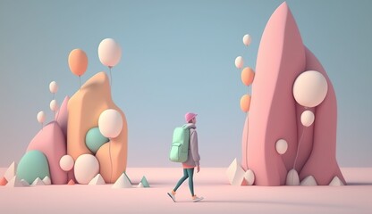 Illustration of character walking outside - AI generative