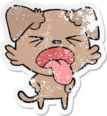 distressed sticker of a cartoon disgusted dog