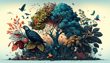 Papercut Illustration of nature - AI generative
