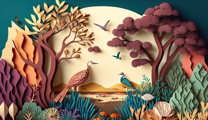 Papercut Illustration of nature - AI generative
