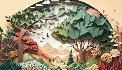 Papercut Illustration of nature - AI generative